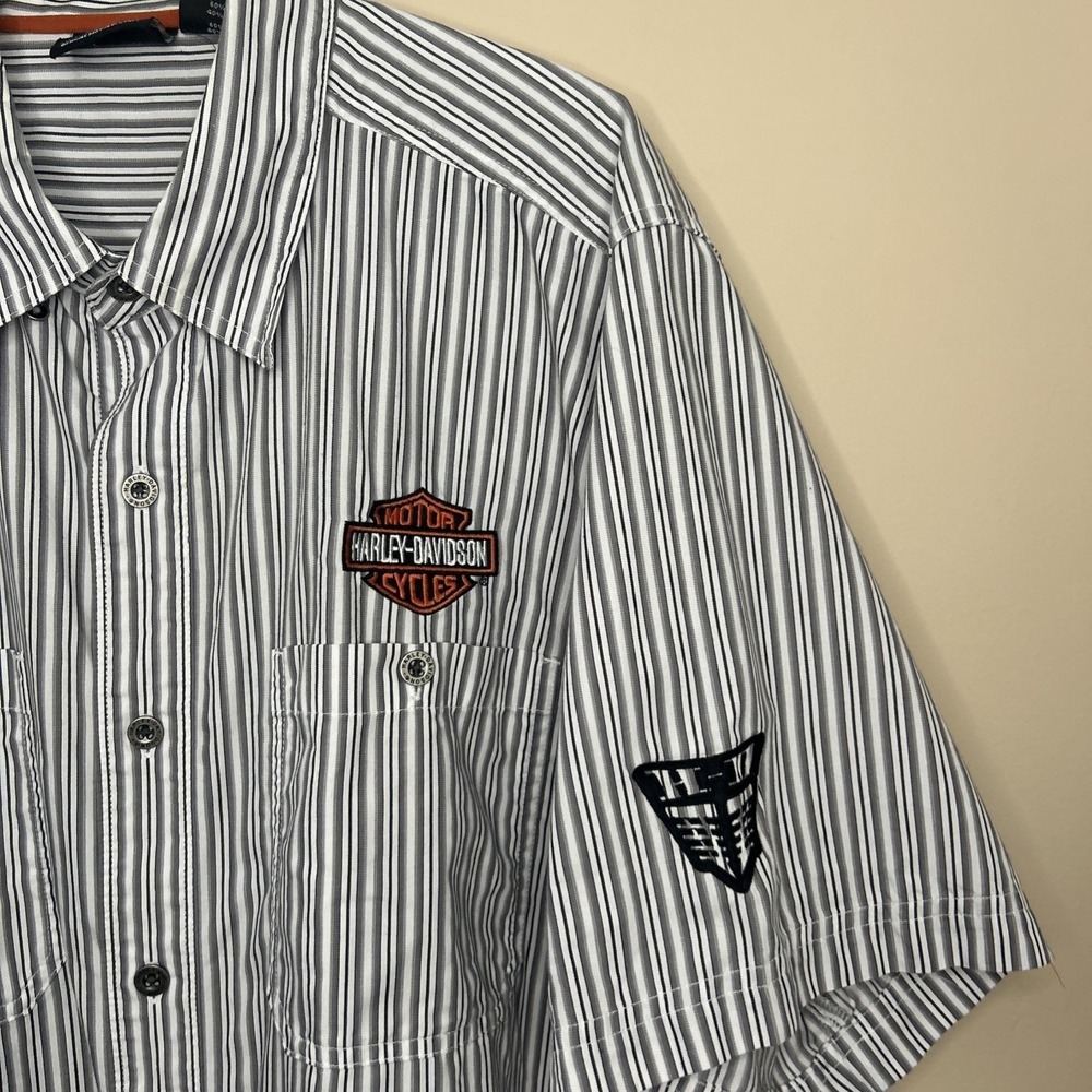 Harley Davidson Men's Black White Striped Button-Down Shirt Embroidered XL - Picture 3 of 11